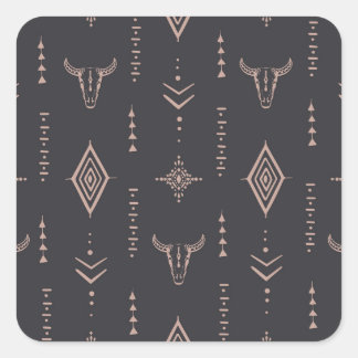 Boho bull skull, ethnic seamless. square sticker