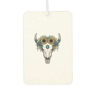 Boho Bull Skull Sunflower Vintage Western Engravin Air Freshener