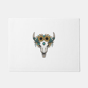 Boho Bull Skull Sunflower Vintage Western Engravin Doormat