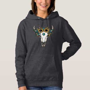 Boho Bull Skull Sunflower Vintage Western Engravin Hoodie