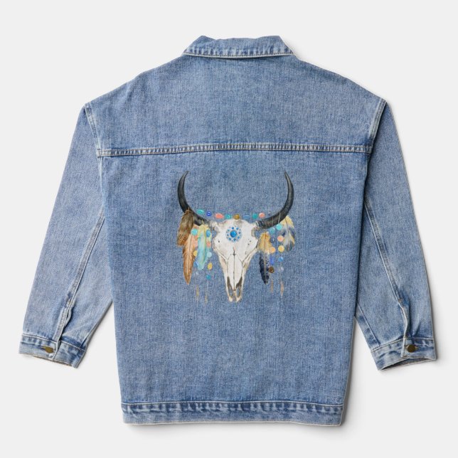 Boho Bull Skull Veste Denim Femme (Verso)