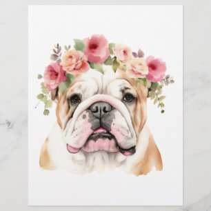 Boho Bulldog Flower Crown Watercolor Letterhead