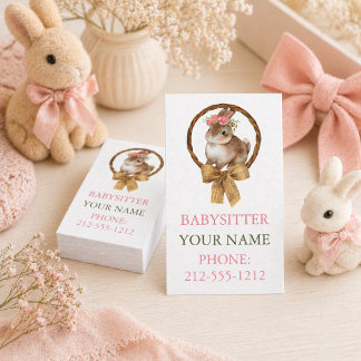 BOHO Bunny Coquette Bow Babysitter Business Cards