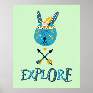 Boho Bunny Face Explore Poster
