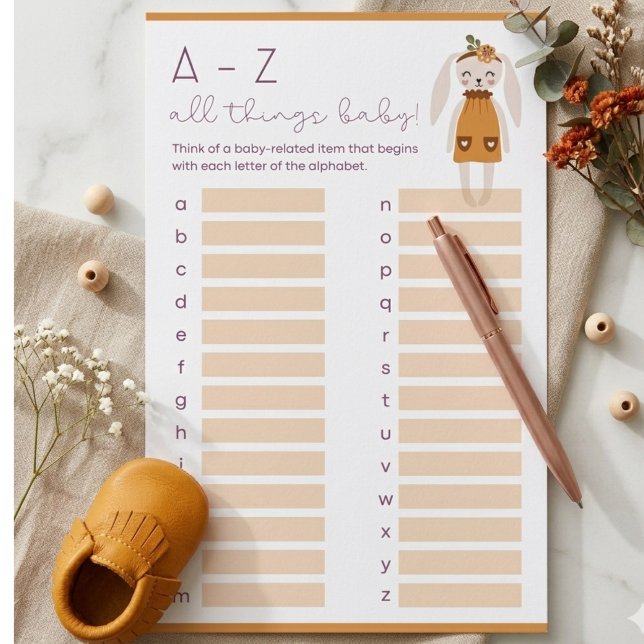 Boho Bunny Floral Baby Shower Activity (Baby shower game)