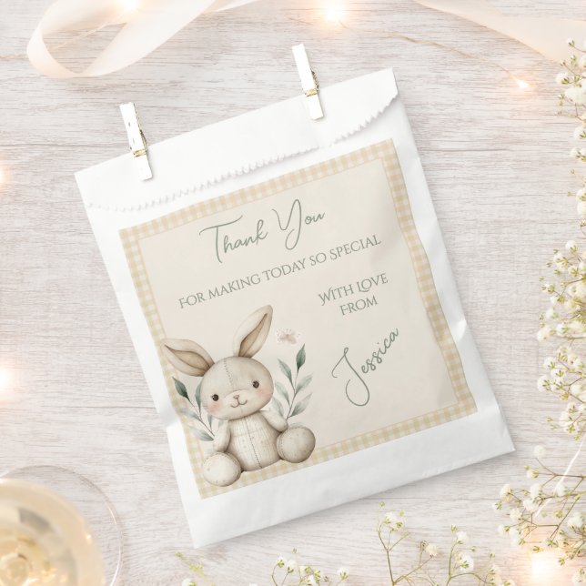 Boho Bunny Neutral Baby Shower Favour Bag (Clipped)