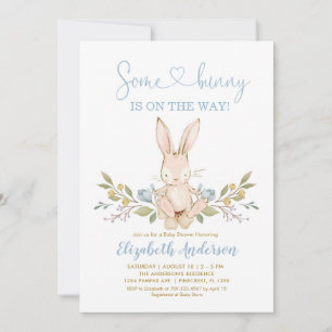 Boho Bunny Rabbit Blue Boy Baby Shower Invitation