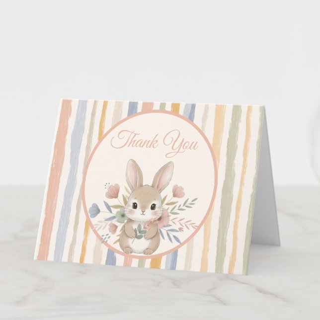 Boho Bunny Watercolor Stripe  Thank You Card (Boho Bunny watercolor stripe thank you note card)