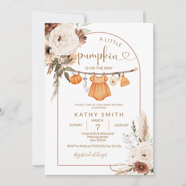 Boho Burgundy A little pumpkin is on the way  Invitation (Front)