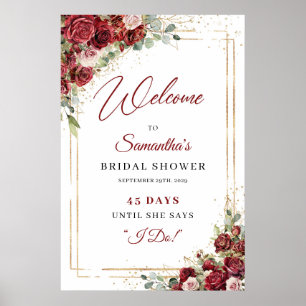 Boho burgundy and blush Bridal Count down sign