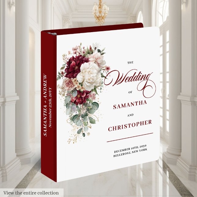 Boho Burgundy Blanc Rustique Mariage Classeur de m (Boho Burgundy White Rustic Wedding Memory Binder)