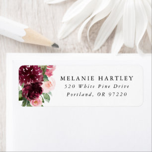 Boho Burgundy & Blush Floral Adresse de retour