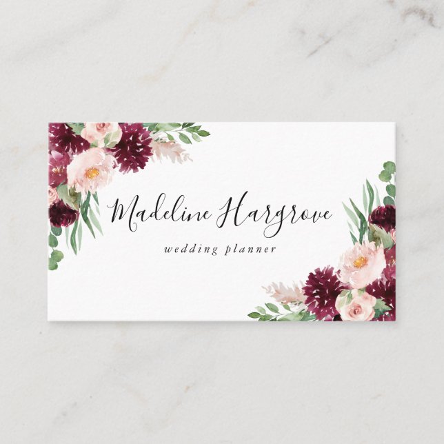 Boho Burgundy & Blush Floral Business Card (Front)