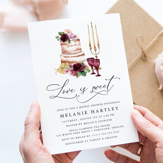Boho Burgundy & Blush Floral Love is Sweet Bridal Invitation (Creator Uploaded)
