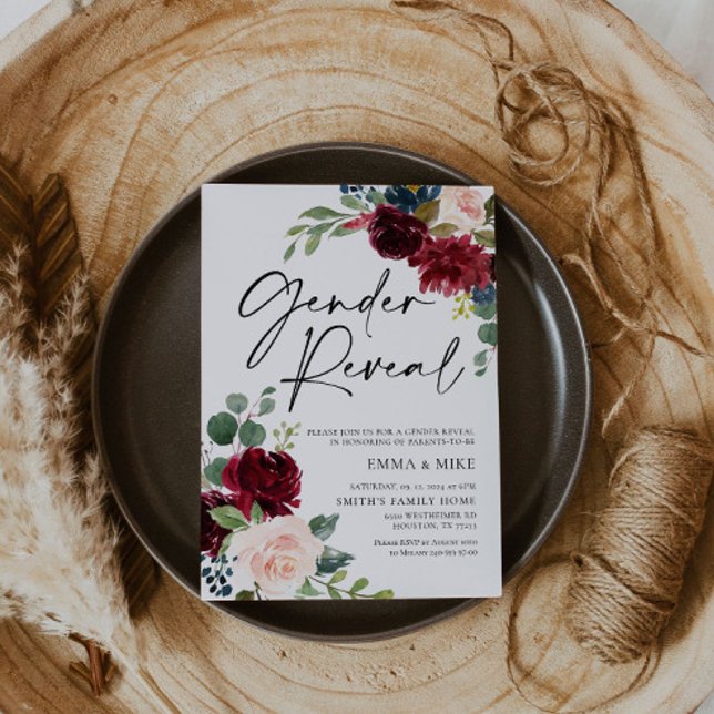 Boho Burgundy Blush Genre Reveillez Invitation (Créateur téléchargé)