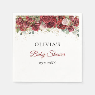 Boho burgundy blush roses eucalyptus Baby shower Napkin