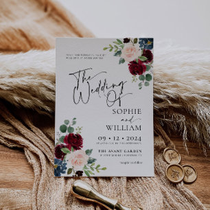 Boho  Burgundy Blush Wedding Invitation