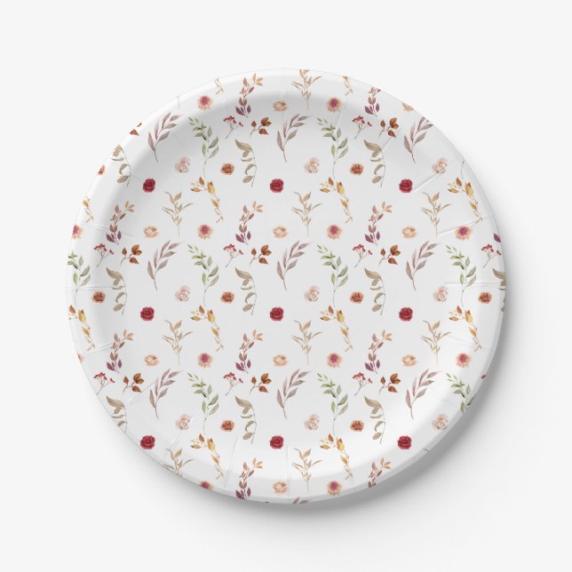 Boho Burgundy Dried Flower Fall Wedding in Bloom Paper Plate (Front)
