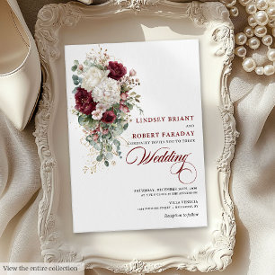 Boho Burgundy et White Rose Faire-part de mariage