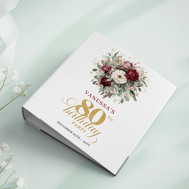 Boho Burgundy Eucalyptus 80th Birthday Ring Binder (Boho Burgundy Eucalyptus 80th Birthday Ring Binder)