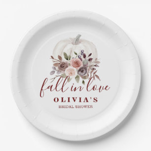 Boho Burgundy fall floral Pumpkin Bridal Shower Pa Paper Plate