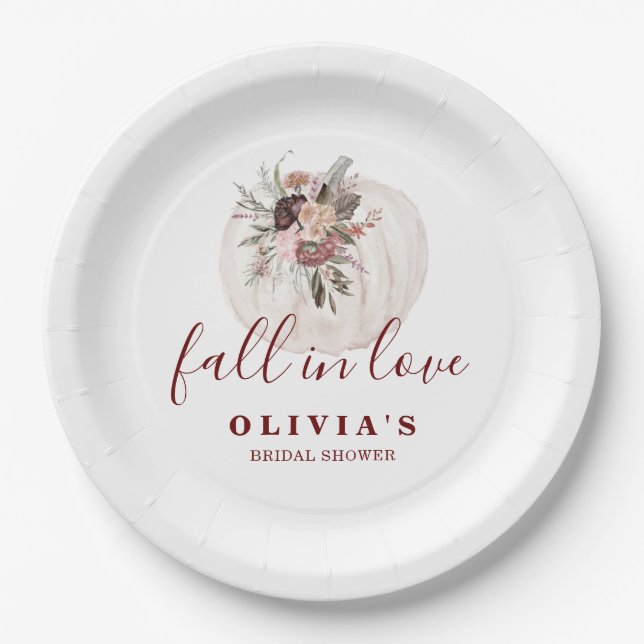 Boho Burgundy fall floral Pumpkin Bridal Shower Paper Plate (Front)