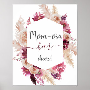 Boho Burgundy Floral Baby Shower Girl Mom osa sign