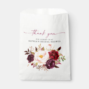 Boho Burgundy Floral Bridal Shower Thank You Treat Favour Bag
