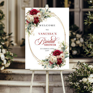 Boho Burgundy Floral Greenery Bridal Shower Welcom Poster