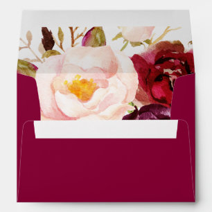 Boho Burgundy Floral Retour Adresse Enveloppe