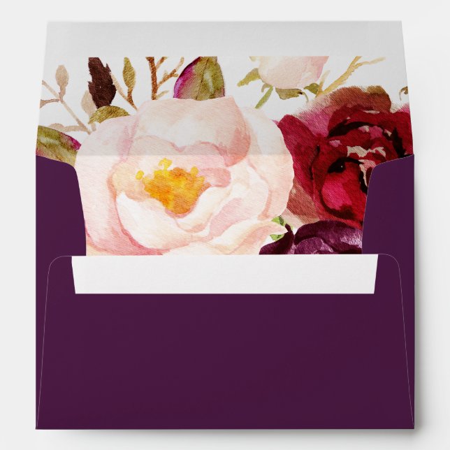 Boho Burgundy Floral Return Address Envelope (Back (Bottom))