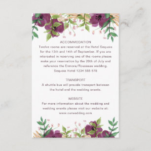 Boho burgundy floral wedding guest information enclosure card