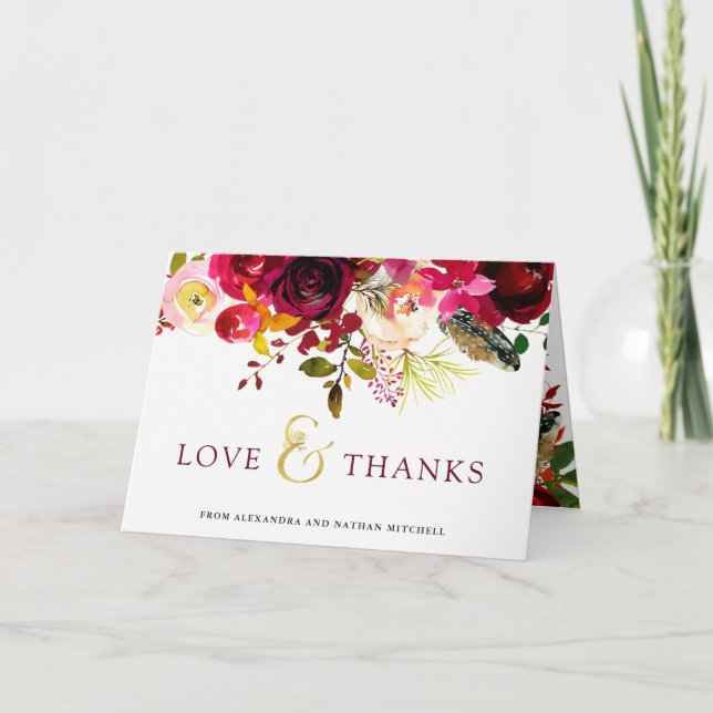 Boho Burgundy | Floral Wedding Thank You (Front)