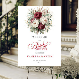 Boho Burgundy Flowers Bridal Shower Welcome Poster