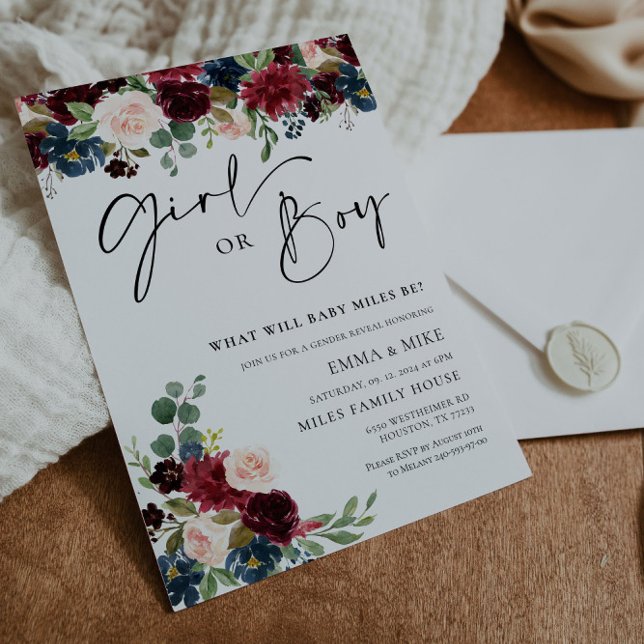 Boho Burgundy Girl or Boy Genre Reveal Invitation (Créateur téléchargé)