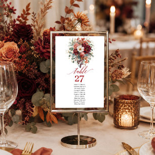 Boho Burgundy Gold Floral Greenery table number  
