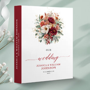 Boho Burgundy Gold Floral Greenery wedding memory Binder