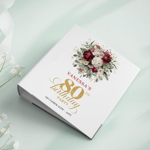 Boho Burgundy Greenery 80th Birthday 3 Ring Binder