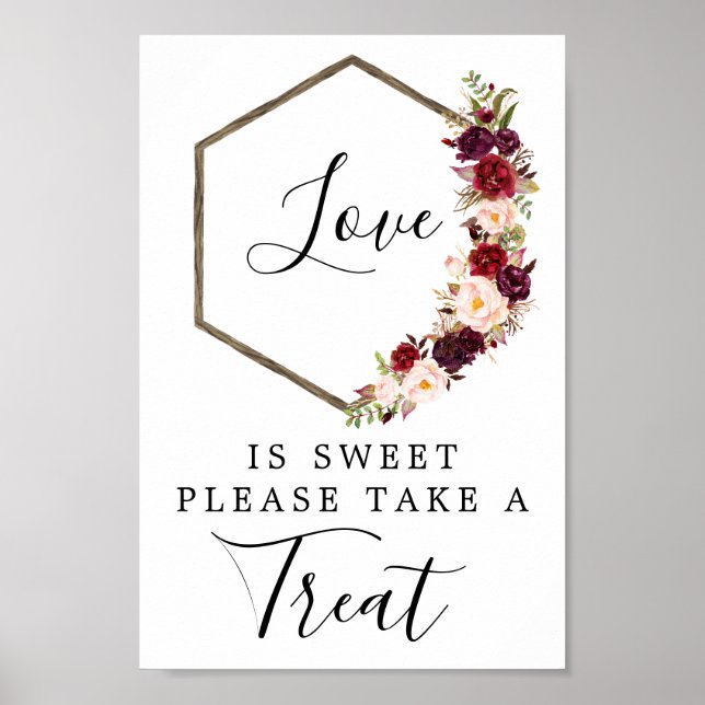 Boho Burgundy Love Is Sweet Favors Sign (Front)