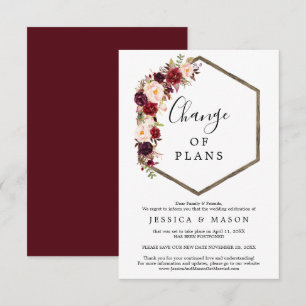 Boho Burgundy Mariage reporté Faire-part