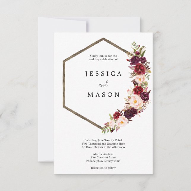 Boho Burgundy Marsala Faire-part de mariage (Devant)