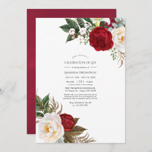 Boho Burgundy - Marsala Floral Celebration of Life Invitation