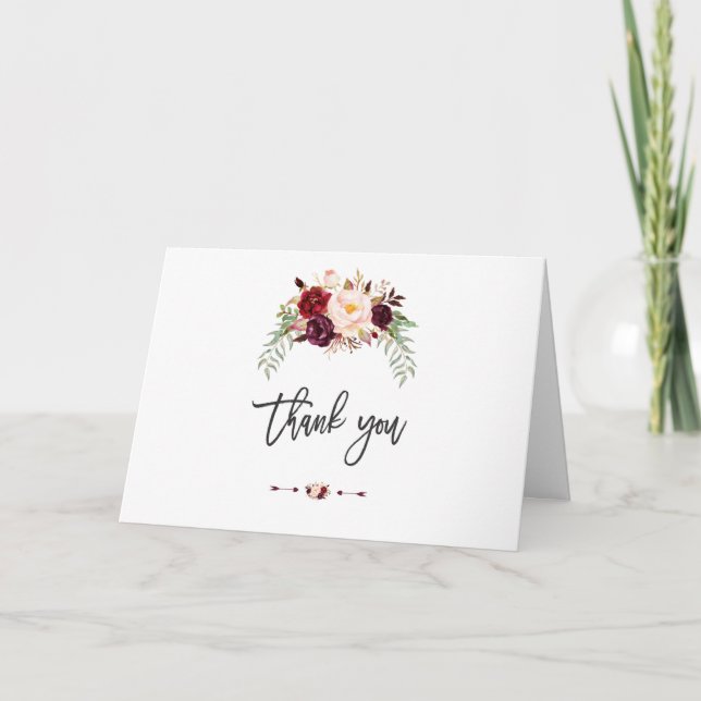 Boho Burgundy Marsala Floral Merci d'écriture (Devant)