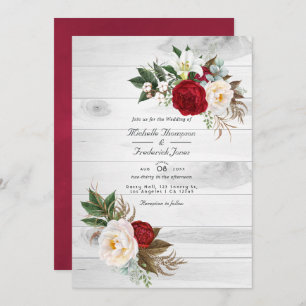 Boho Burgundy/Marsala Floral QR Code RSVP Wedding Invitation