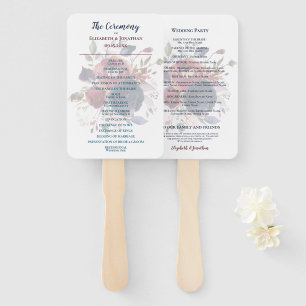 Boho Burgundy Navy Mauve Floral Wedding Hand Fan