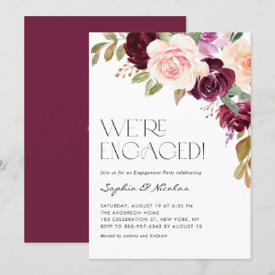 Boho Burgundy Peach Flowers Fall Engagement Party Invitation