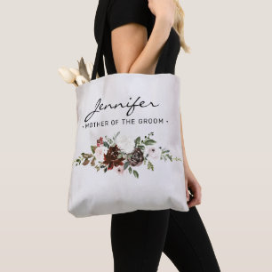 Boho Burgundy Pink Floral Script Mother of Groom Tote Bag