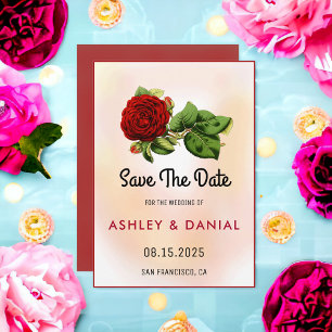 Boho burgundy rose floral Wedding Save the Date Invitation
