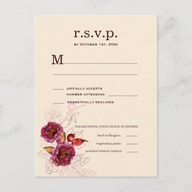 Boho Burgundy Rose RSVP Postcard (Front)