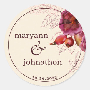 Boho Burgundy Rose Tracery Classic Round Sticker